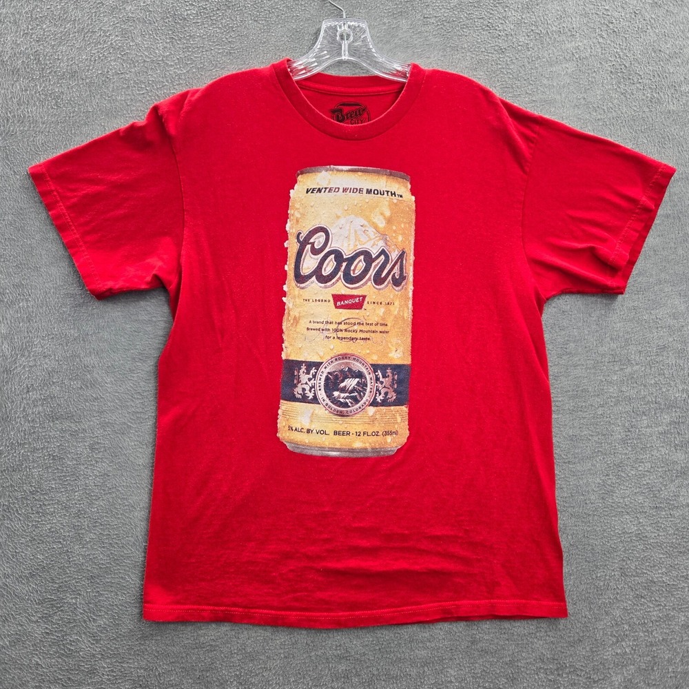 Coors Men Shirt Large Red Logo Brew City‎ Beer Short Sleeve Tee